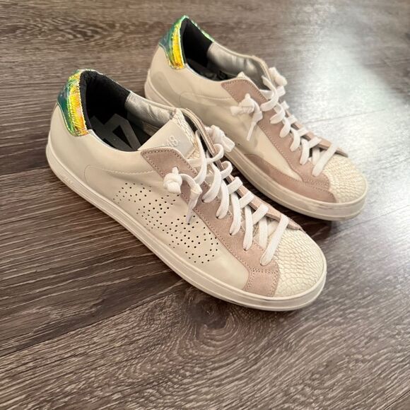 P448 John Pink Python-Printed Leather Low-Top Italian Sneaker in Nautilus - Picture 4 of 9